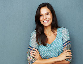 good looking woman looking at camera