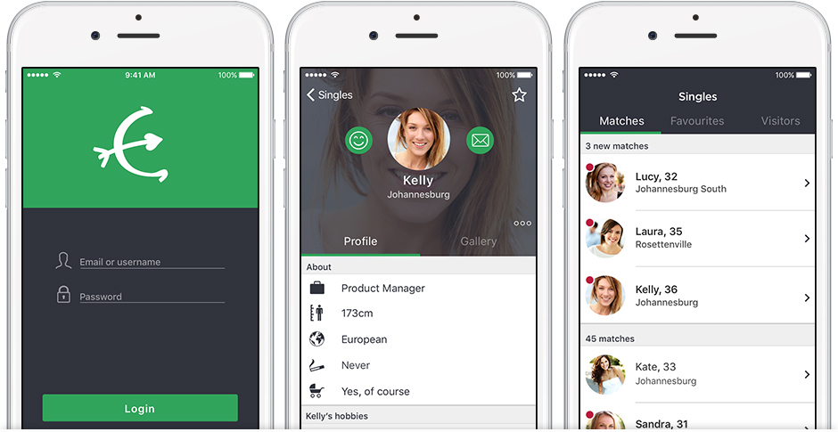 screenshots of EliteSingles dating app