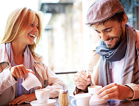 Man and woman meeting in a cafe