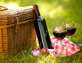 Picnic basket and wine